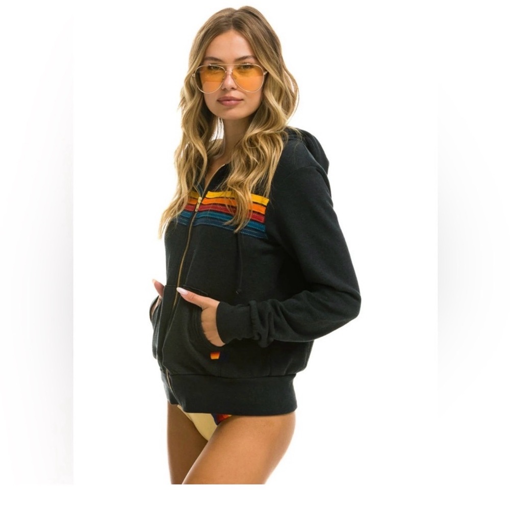 Aviator Nation BlackishNavy Zip-Up Hoodie Multicolor Stripes. Great condition.